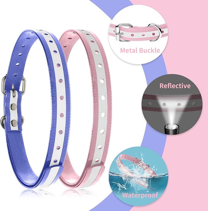 Dog Shock Collar Replacement Strap, 3/4 Inch Waterproof Reflective TPU Dog Collar 2 Pack, Replacement Collar for Shock Collar, Compatible with PetSafe Bousnic Sportdog Garmin (Pink & Purple)