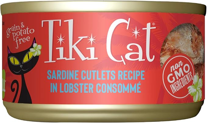 Tiki Cat Grill Wet Cat Food, Sardine Cutlets in Lobster Consomm?, 2.8 oz. Cans (12 Count)