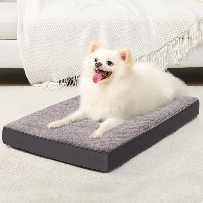 KSIIA Orthopedic Dog Bed Waterproof Dog Crate Bed for Medium Dogs Deluxe Plush Washable with Egg Crate Foam & Removable Cover, 29 x 18 Inch, Dark Gray