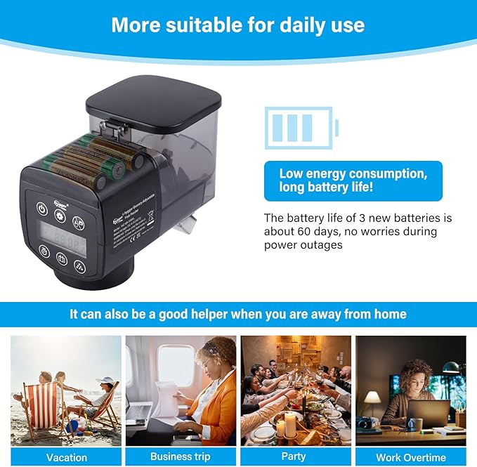 hygger Automatic Fish Feeder for Aquarium: Auto Fish Food Dispenser with Timer,quantitative and Fixed-Point Feeding System for Betta Turtle Small Tank - Aquarium Vacation Feeder with 3 AAA Batteries
