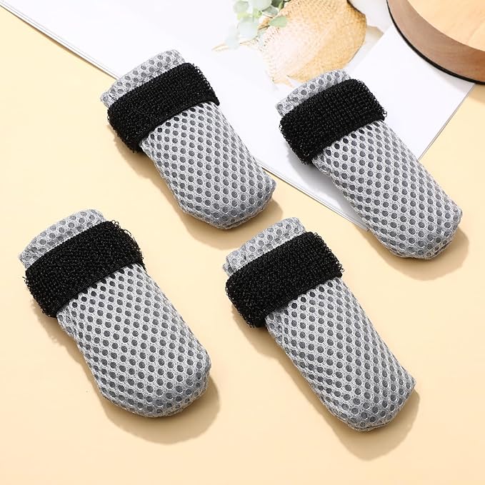 4Pcs Cat Boots - Cats Nail Caps Mittens Paw Covers Shoes for Bathing Shaving Checking Nail Cutting Pet Grooming Socks Anti-Scratch Adjustable Pet Claw Protector Foot Sleeves - Grey M