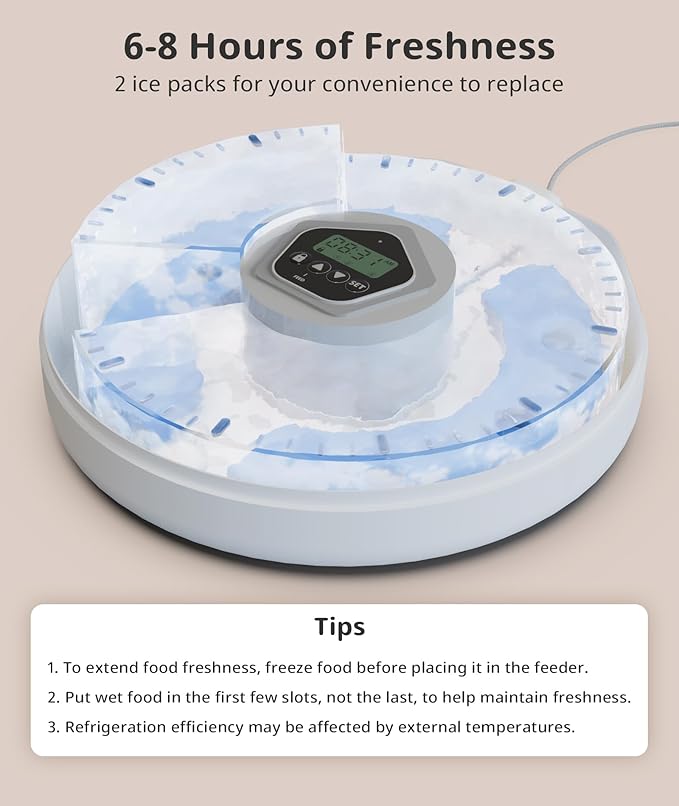 Automatic Cat Feeder,Dry and Wet Cat Food Dispenser,5 Meal Timed Programmable Pet Feeder,2 Ice Packs,Dual-Power Timed Auto Kitten & Small Dog Food Dispenser,Removable & Easy to Clean