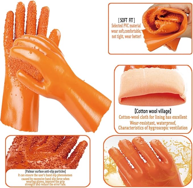 YOFANG Newly Pet Grooming Gloves for Washing Dogs & Cats, 4-in-1 Long Bathing Massage Hair Remover Brush, Anti-Slip Bite-Proof for Cat,Deshedding Glove with Soft 3500+ Particles, Orange-14