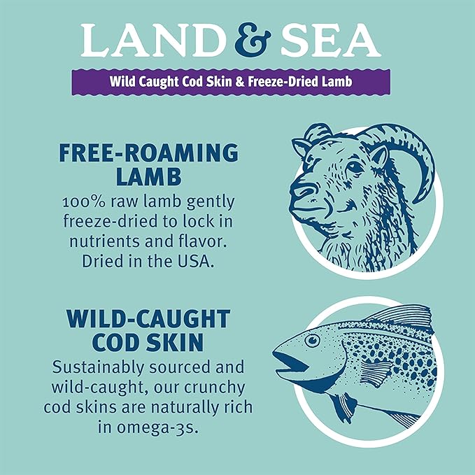 Icelandic+ Land & Sea Wild Caught Cod Skin & Freeze-Dried Lamb - 2.4oz Bag, Dog Treat & Food Topper, 2 Ingredients, No Preservatives, All Natural
