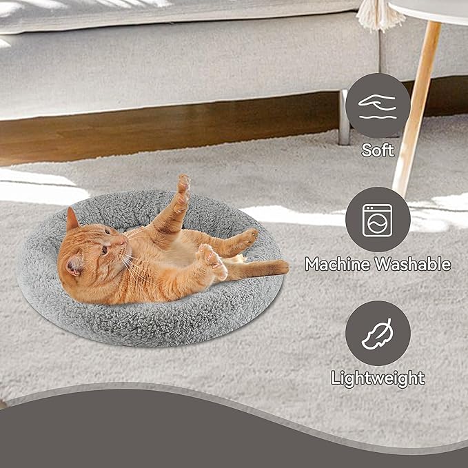 PETLESO Cat Bed Mat for Indoor Cats, 15.75" Round Pad with Pillow Around, Self Warm Pet Bed for Cats Dogs Rabbit Curling Sleep/Nap, Antiskid Bottom, Washable, Medium