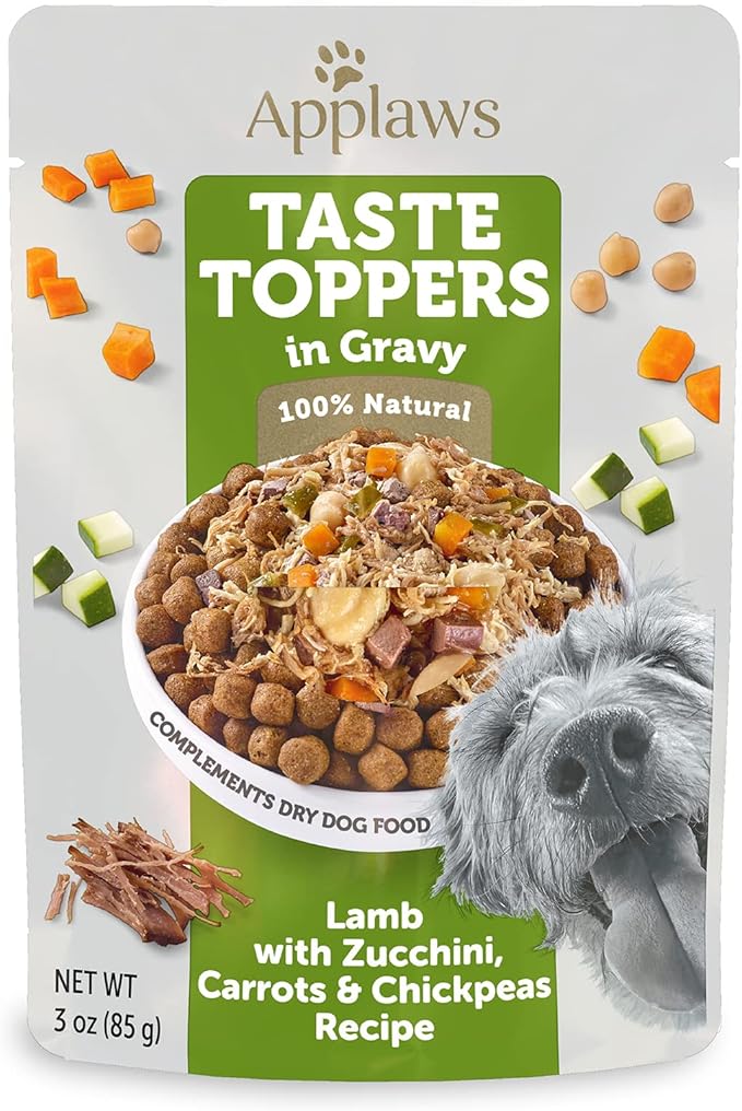 Applaws Taste Toppers, Limited Ingredient Dog Food Topper, Lamb with Zucchini, Carrots & Chickpeas in Gravy (12 x 3oz Pouches)