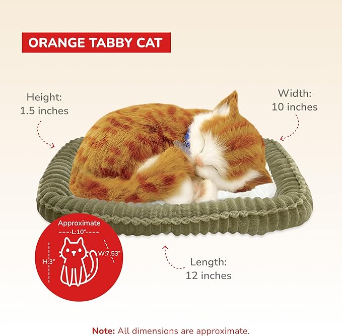 Original Petzzz Orange Tabby Cat, Realistic Lifelike Stuffed Interactive Pet Toy, Companion Pet with 100% Handcrafted Synthetic Fur
