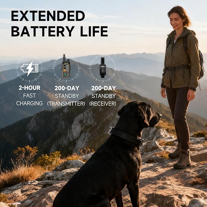 ABBIDOT Long Range Dog Shock Collar with Remote Control 1 Mile/5280 Ft, Safe Shock, Vibrate, Tone, Flashing Beacon Lights, IPX7 Waterproof Rating & Rechargeable E-Collar for All Breeds