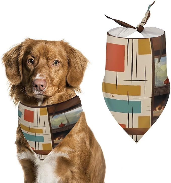 Dog Bandana Spring Pet Scarf Adjustable Triangle Mid Century Modern Printing Dog Bib Washable Polyester Puppy Bandana for Small Medium Large Dogs Cat Birthday Party Supplies