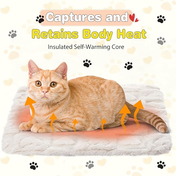 3 Pack Self Warming Cat Bed Mat Self Heating Dog Pad Reflects Body Warm Thermal Pet Pad Washable Non Slip Crate Kennel Bed Mat for Indoor Outdoor, 20 x 15 Inch(Cream)