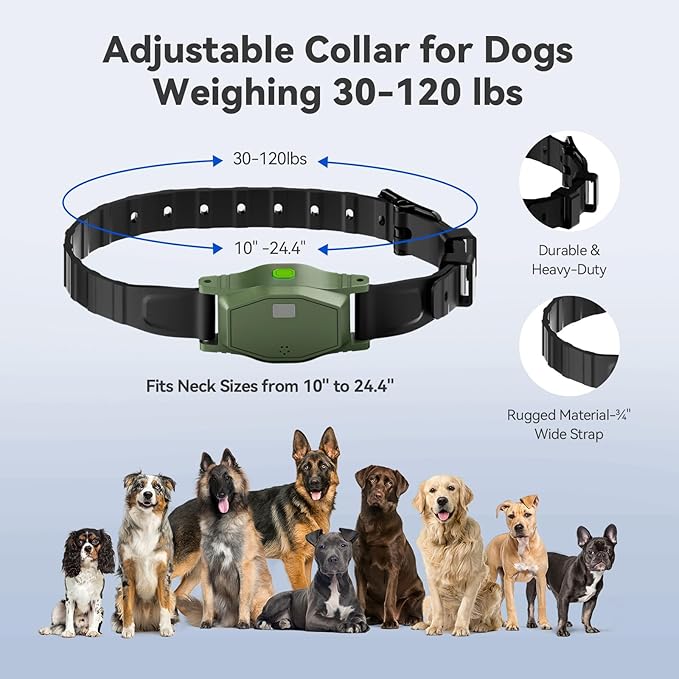 Wireless Dog Fence - Portable Electric Fence, Dog Shock Collar, Perimeter Containment System with Adjustable Radius up to 656 ft in Open Areas, Waterproof Rechargeable (Olive Green - for 1 Dog)