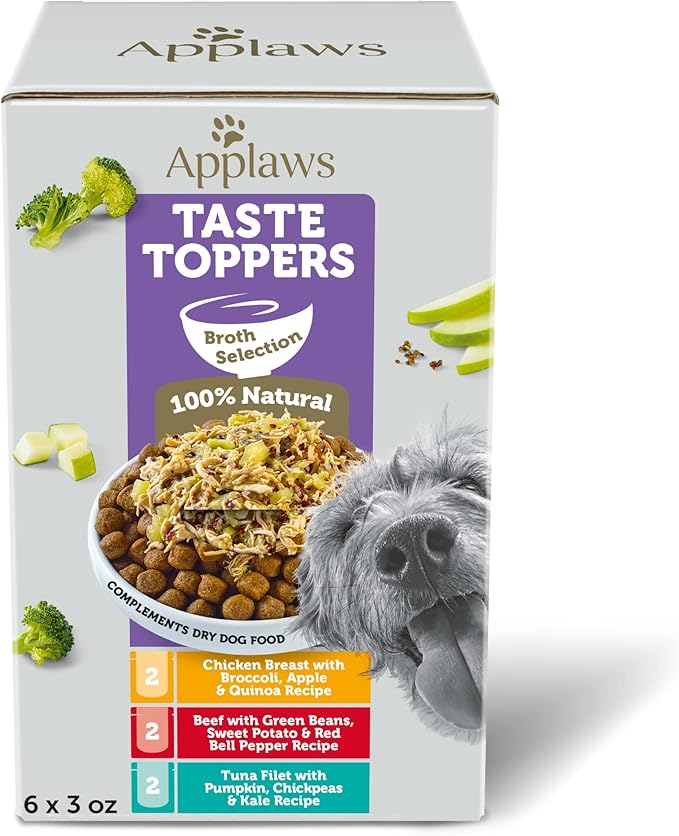 Applaws Taste Toppers, Grain-Free Dog Food Topper, Limited Ingredient, Variety Selection in Broth (6 x 3oz Pouches)