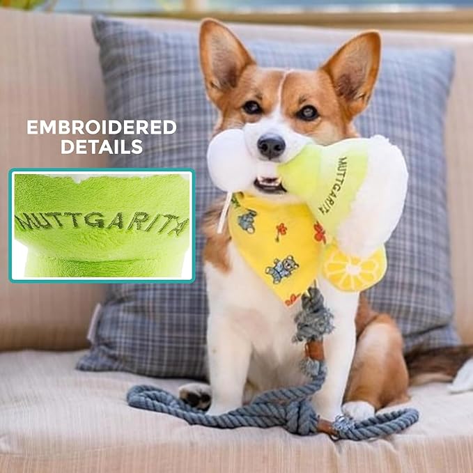 Haute Diggity Dog Muttgarita, Plush Designer Dog Toys with Interactive Squeaker, Stimulating Pet Enrichment, Machine-Washable & Safe Materials for All Breeds, One Size