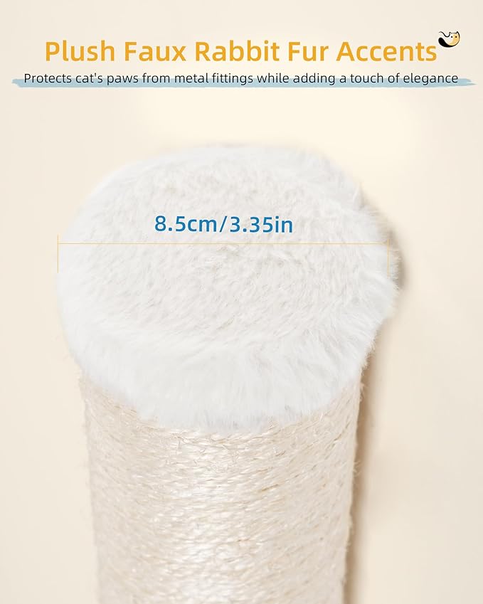 34'' Wall Cat Scratching Post, Wall Mounted Cat Scratcher Furniture for Indoor Active Cats, Tall Sisal Pole for Large Adult Cat Pet Climb Stretch Walk