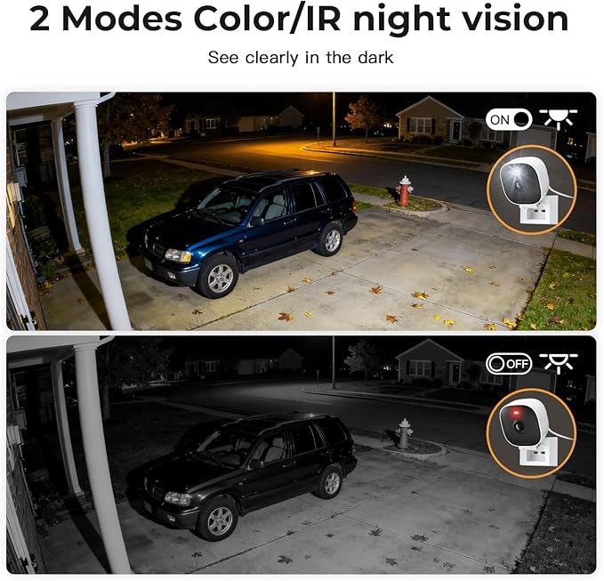 2K Cameras for Home Security,Indoor/Outdoor for Baby/Elder/Pet Monitoring with Phone app,Wired Plug&Play,Color Night Vision,2-Way Audio & 24/7 Recording,Support 128G Card ( Not Included),2-Pack