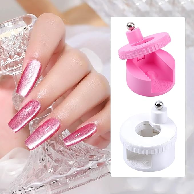 Rotating Cat Eye Magnet for Nails, 360° Rotating Cat Eye Magnet for Nails with Uniform Magnetic Force & Excellent Light Absorption, Beginner Friendly Nail Tool for DIY Glossy Cat Eye Effect (Pink)