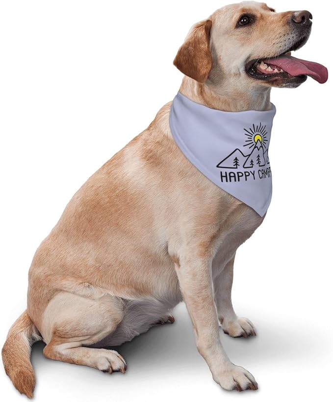 Happy Camper Summer Dog Bandana，Adorable Puppy Accessory for The avid Camper ，Pet Neckerchief for Pets Daily Wear Photo Prop Party Supplies,Funny Cute Dog Bandana (Gray Blue)