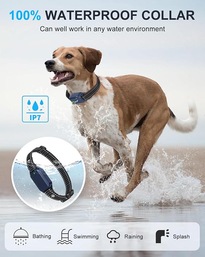No Shock Dog Training Collar with Remote, Dog Vibration Collar with Controller Beep and Vibrate Only, Safe Lock Waterproof Rechargeable Vibrating Collars for Dogs(10-120 lbs)-No Prongs (Navy Blue)