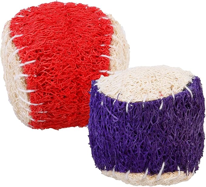Toyvian 2pcs Natural Loofah Dog Tennis Balls Chew Sturdy Pet Training Supplies for Puppy and Adult Dogs Random Color
