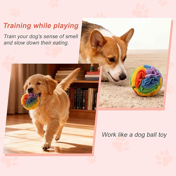 Snuffle Ball for Dogs, Designed for Small Breeds and Puppies, Interactive Dog Toys, Keeps Pets Busy with Storage Bag Machine Washable, Colorful, Large