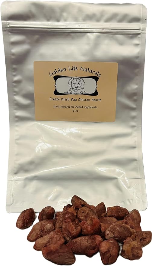 Golden Life Naturals Freeze Dried Raw Chicken Hearts, 8 oz, 100% Natural