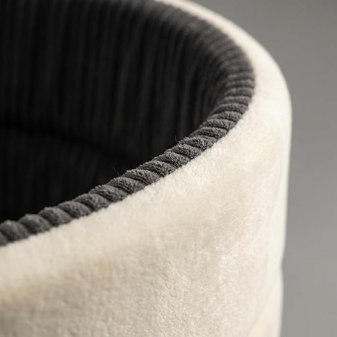 Large Dog Bed Cat Bed 20x30 Inch, Calming Pet Bed for Medium Dogs & Large Cats, Half-Enclosed Open-Top Velvet Anti-Anxiety Bed, Machine Washable Cozy Snuggle Bed (White)