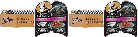 Sheba Gravy Indulgence Adult Wet Cat Food,Wet Food for Cats Salmon Entree in Extra Gravy,2.6 oz. Twin-Pack Trays (,48 Servings),24 Count (Pack of 2)