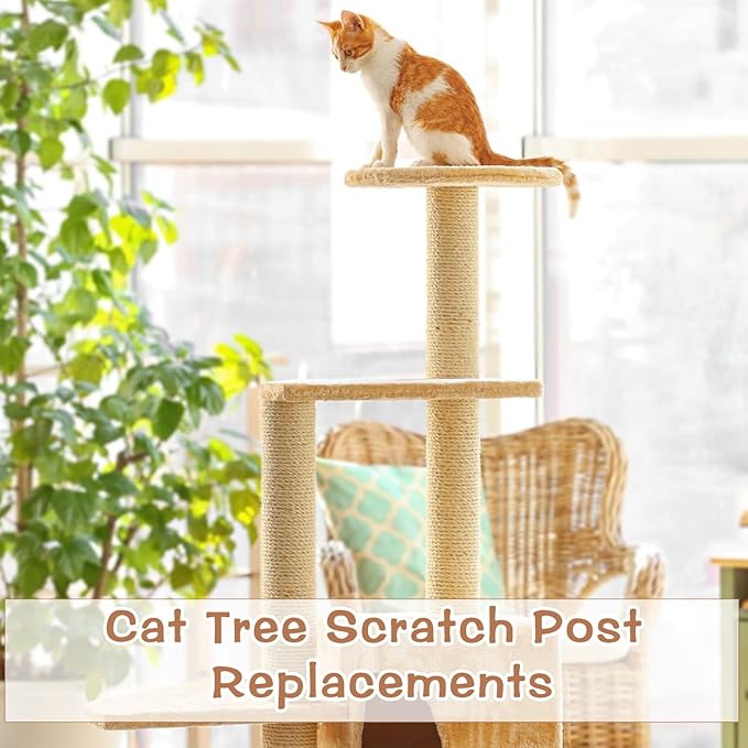 4 Pcs Cat Scratching Post Replacement 12in Cat Tree & Tower Scratch Pole Refill Parts with M8 Screws Sisal Rope Cat Furniture Protector