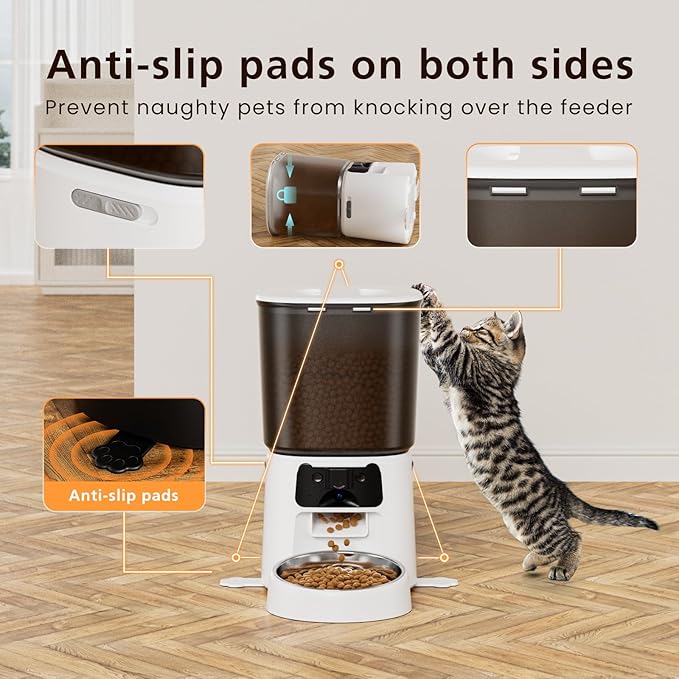 Automatic Cat Feeder with Camera, 4L WiFi Smart Pet Feeder with APP Control, 1080P HD Video, Night Vision,Voice Call, Motion Detection, Dual Power Supply, Stainless Steel Bowl,Supports 5GHz/2.4GHz