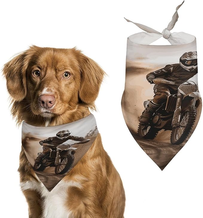 Dog Bandana Spring Pet Scarf Adjustable Triangle Motocross Printing Dog Bib Washable Polyester Puppy Bandana for Small Medium Large Dogs Cat Birthday Party Supplies