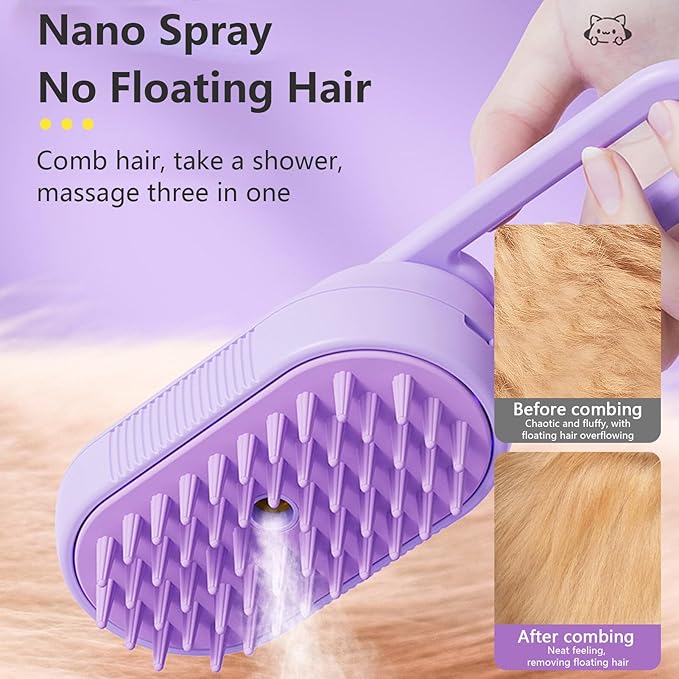 2PCS Spray Pets Brush for Cat/Dog,Cloud Care Cat Grooming Brush with Steam,3-in-1 Cleaning Pet Brush with 360° Rotating Arm,Multifunctional Cat and Dog Steam Brush for Removes Loose Undercoat