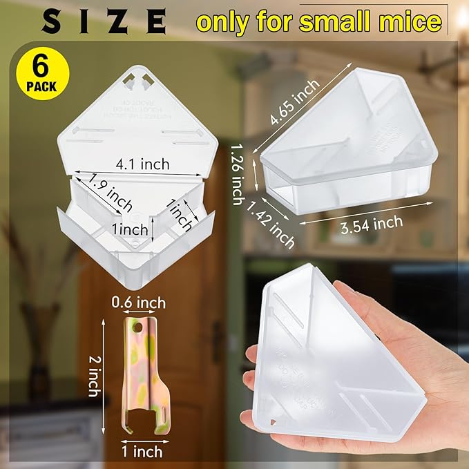Qualirey Mice Station with Key Triangle Mouse Station Reusable Rodent Trap Box, Keeps Children and Pets Safe Indoor & Outdoor Suitable for Small Mice(Translucent,6 Pcs)