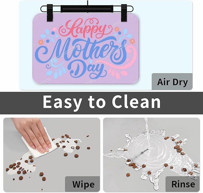Dog Food Mat for Floors Absorbent Quick Drying Happy Mother's Day Floral Gift for Mom O Pet Cat Food Mat Easy-to-Clean Pet Feeding Mats Dog Bowl Mats 18X12In