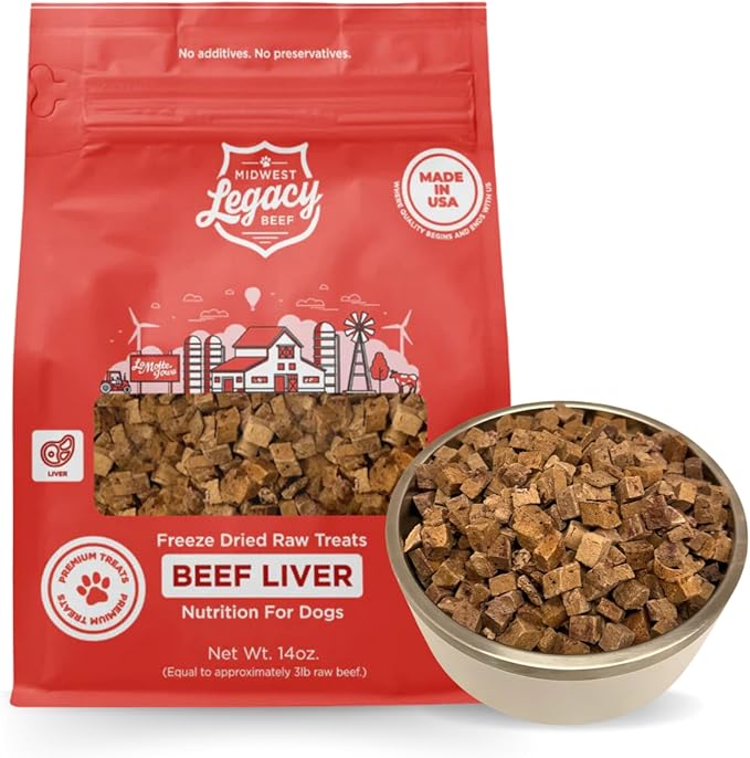 Freeze Dried Beef Liver Dog Treats Raw Single Ingredient | Premium High Protein, Natural and Healthy Nutritious Pet Dog Training Treat Made in The USA, 14 Oz