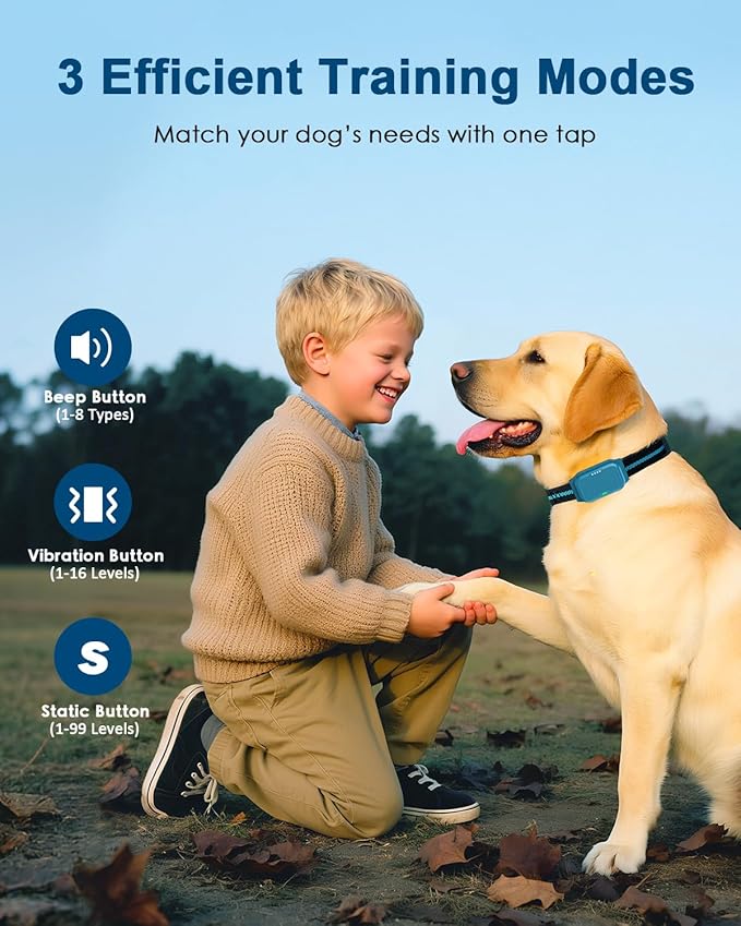 Shock Collar for Dogs, IP67 Waterproof Dog Training Collar with Remote Control, 3 Modes: Beep, Vibration, Safe Static, Rechargeable Adjustable for 15-110lbs Medium Large Dogs