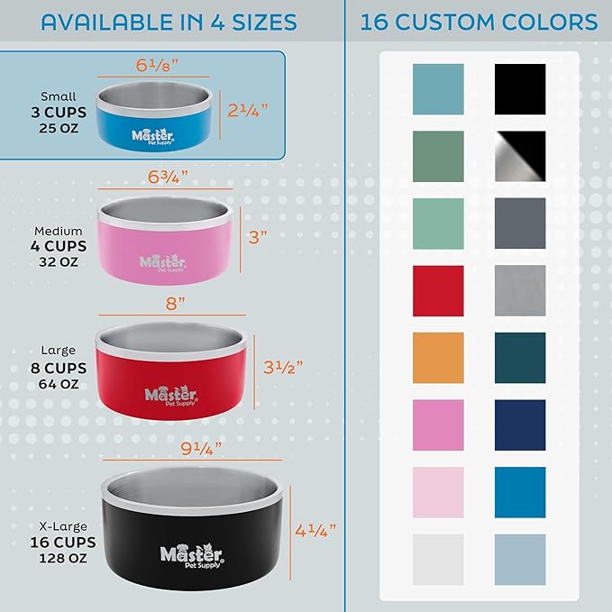 Master Pet Supply Stainless Steel Dog Bowls - 25 oz, Heavy Duty - Graphite, Double Wall Extra-Thick Insulated, Non-Slip Pet Water Bowl for Dogs, Cats & Pets, Anti Rust Metal, Dish Washer Safe