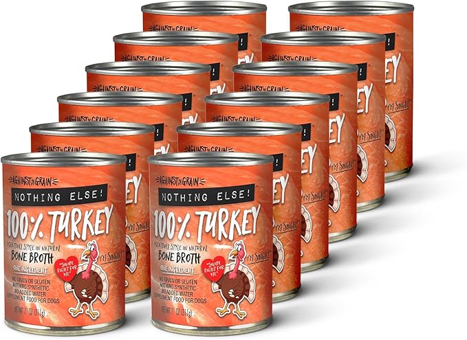Evanger's Against The Grain Nothing Else! 100% Turkey Dog Food – 12 Count, 11 oz Each – Single-Ingredient Meatball Texture in Natural Broth – Wet Dog Food – Grain & Gluten Free