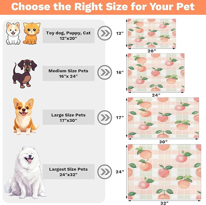 Peach Dog Food Mat for Floors Absorbent Dog Bowl Mat for Food and Water Dispenser Quick Dry Cat Food Placemat Pet Supplies 12" x 20", Buffalo Check Plaid