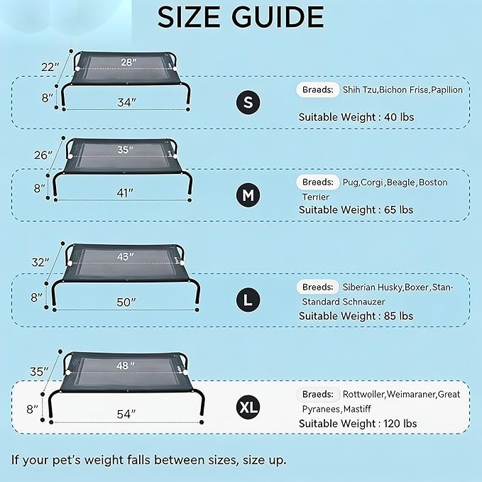 Cooling Elevated Dog Bed for Extra Large Dogs with Non-Slip Floor Protectors & Breathable Mesh, XL Raised Indoor & Outdoor Dog Cot Hammock, 54" L x 35" W x 8" Th, X-Large, Green