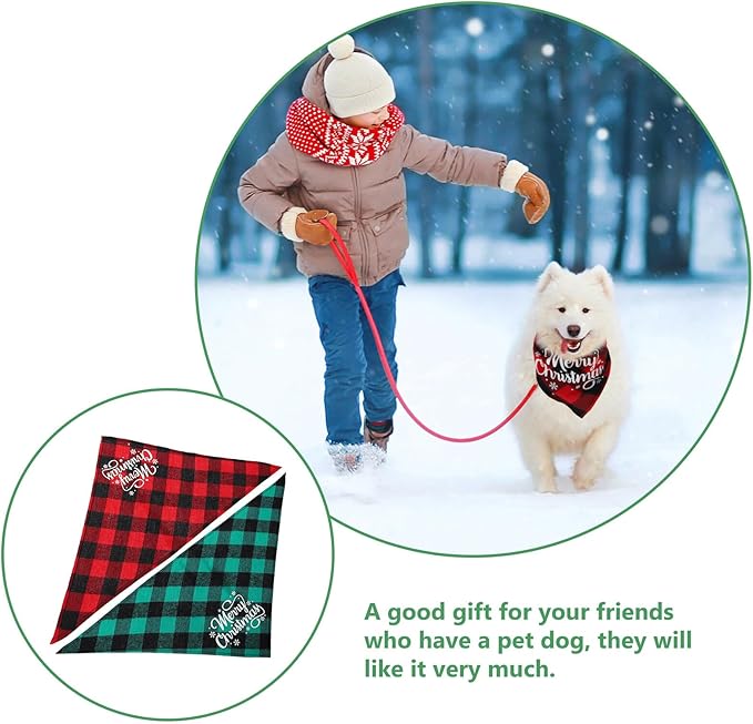 Christmas Dog Bandanas 2pcs Plaid Triangle Bibs Warm Pet Scarves Xmas Holiday Supplies for Dogs