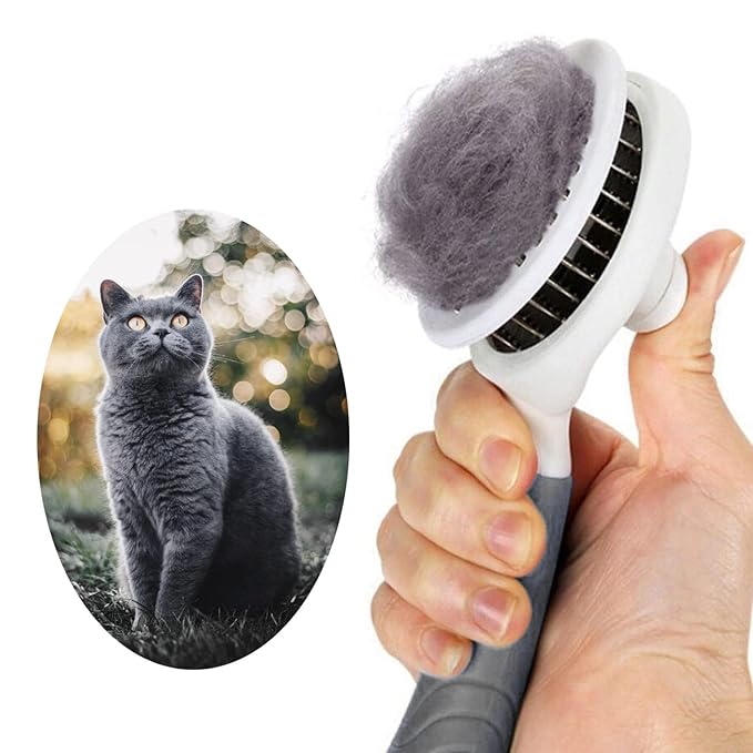 Self Cleaning Slicker Brush - Cat Brush Skin-Friendly Deshedding Grooming Massaging Tool for Long & Short Haired Pets, Cat Hair Brushes Easy Removes Undercoat for Dogs Cats Rabbits (Gray)