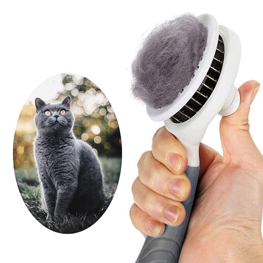 Self Cleaning Slicker Brush - Cat Brush Skin-Friendly Deshedding Grooming Massaging Tool for Long & Short Haired Pets, Cat Hair Brushes Easy Removes Undercoat for Dogs Cats Rabbits (Gray)