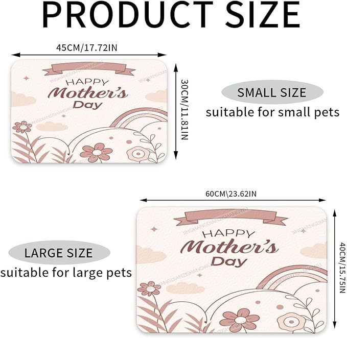 Pet Feeding Mat Absorbent Dog Mat for Food Water Bowl No Stains Quick Dry Water Dispenser Mats Happy Mother's Day Floral Gift Mom Classic Fz Dog Pet Supplies Bowl for Messy Drinkers 18X12In