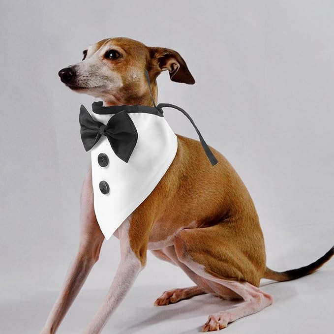 Formal Dog Bandana with Bowtie Collar Large Size Pet Scarf for Wedding Day and Party Supplies Stylish Dog Necktie