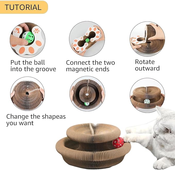 2Pcs Magic Organ Cat Scratcher Toy, Extra-Thick & Large Connectable Cardboard Cat Scratching Board with Bell Ball, Interactive Enrichment Toy for Indoor Cats & Kittens