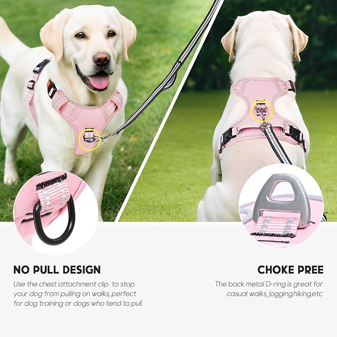 Timos Dog Harness Small Sized, No Pull Pet Harness with Neck Lockable Snap,No Choke Front Clip Dog Reflective Vest,Adjustable Metal Rings 3 Buckles,Easy Control Handle for Small Dogs Lock Pink S
