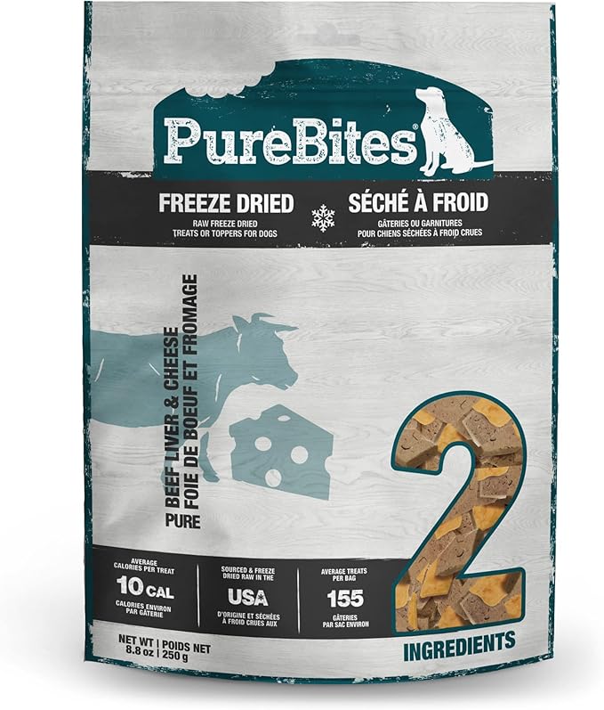 PureBites Beef & Cheese Freeze Dried Dog Treats, 2 Ingredients, Made in USA, 8.8oz