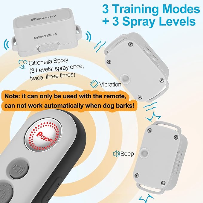 Citronella Dog Training Collar with Remote【Can't Work Automatically】,3 Modes & 3 Spray Levels, Spray/Vibration/Beep, Humane Citronella Dog Collar,1000ft Range No Shock Rechargeable Spray Dog Collar