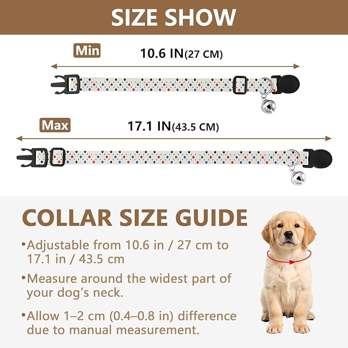Dog Collar Dots White Pattern Soft Dog Collars Puppy Collar Adjustable Cat Pet Collar for Dogs Cats Pets Supplies 2 Pack