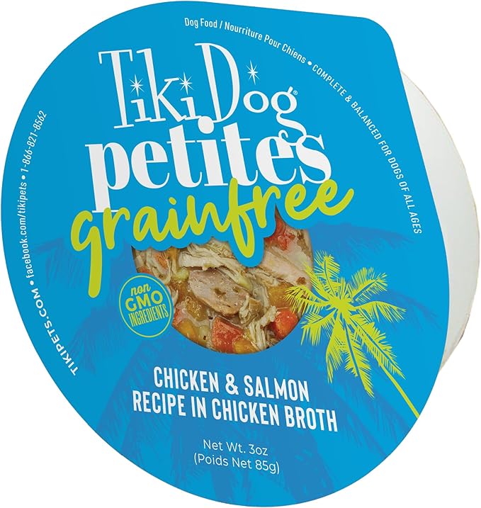 Tiki Dog Aloha Petites, Chicken & Salmon, Rich in Protein with Supplemental Hydration, for All Dog Breeds and All Life Stages, 3 oz. Cup (4 Count)